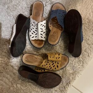 Born Women's Cutout Mules in White, Blue, and Tan